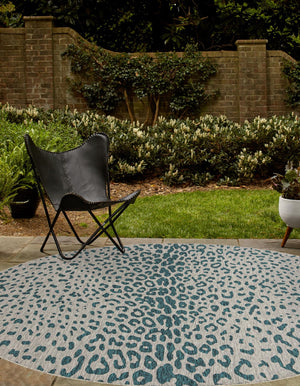 Teal 10' x 10' Outdoor Safari Round Area Rug Weather Resistant for Patio, Deck, Terrace, Balcony, Porch Animal Print Wildlife Nature Carpet for Sale at Rug Engine