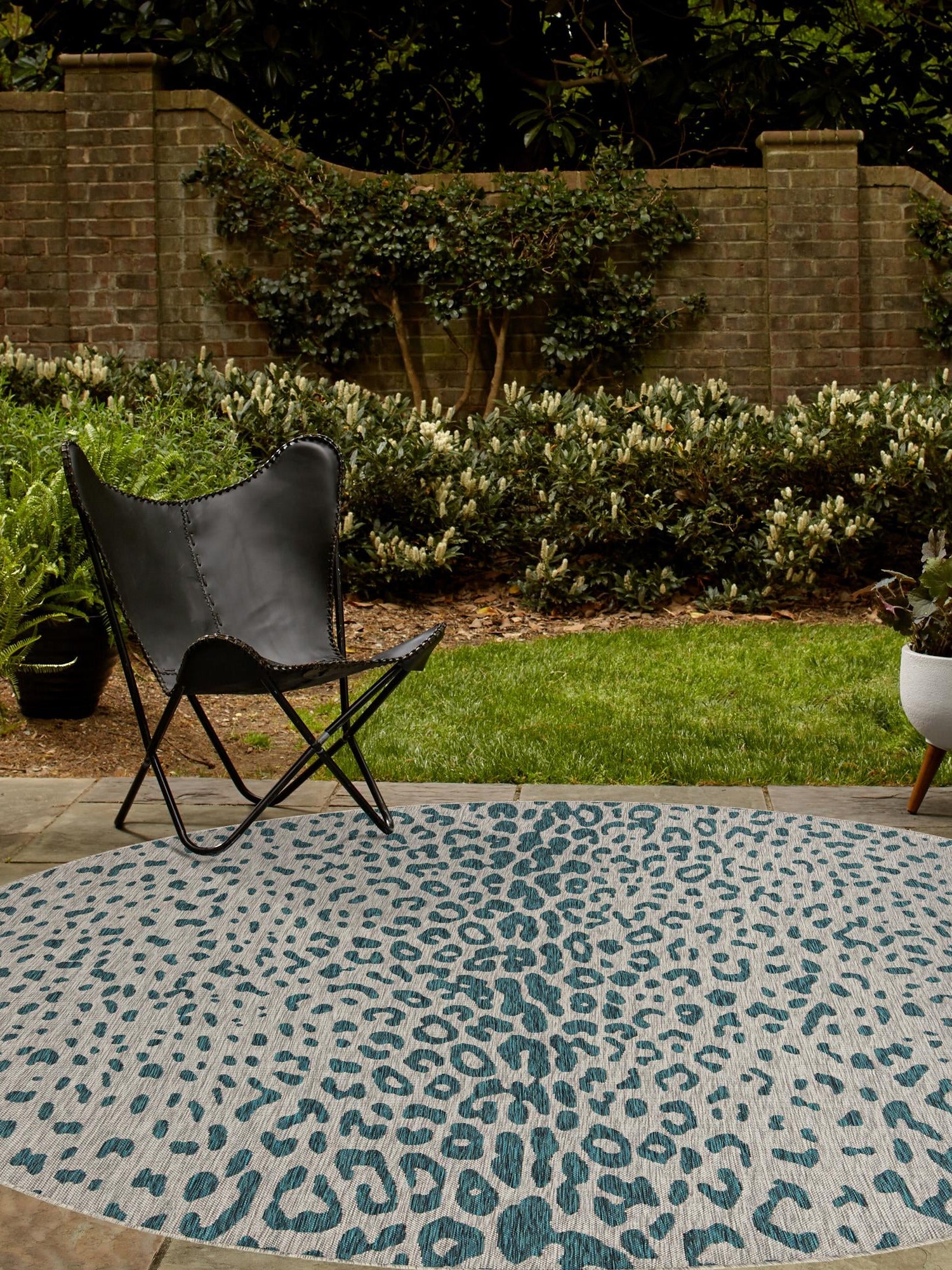 Teal 13' 1 x 13' 1 Outdoor Safari Round Area Rug Weather Resistant for Patio, Deck, Terrace, Balcony, Porch Animal Print Wildlife Nature Carpet for Sale at Rug Engine