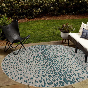 Teal 10' x 10' Outdoor Safari Round Area Rug Weather Resistant for Patio, Deck, Terrace, Balcony, Porch Animal Print Wildlife Nature Carpet for Sale at Rug Engine