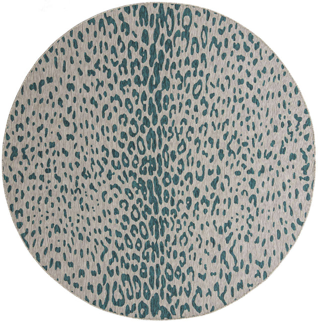 Teal 10' x 10' Outdoor Safari Round Area Rug Weather Resistant for Patio, Deck, Terrace, Balcony, Porch Animal Print Wildlife Nature Carpet for Sale at Rug Engine