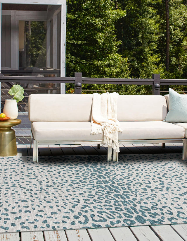 Teal 10' x 10' Outdoor Safari Square Area Rug Weather Resistant for Patio, Deck, Terrace, Balcony, Porch Animal Print Wildlife Nature Carpet for Sale at Rug Engine