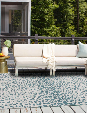 Teal 13' 1 x 13' 1 Outdoor Safari Square Area Rug Weather Resistant for Patio, Deck, Terrace, Balcony, Porch Animal Print Wildlife Nature Carpet for Sale at Rug Engine