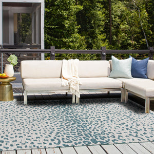 Teal 13' 1 x 13' 1 Outdoor Safari Square Area Rug Weather Resistant for Patio, Deck, Terrace, Balcony, Porch Animal Print Wildlife Nature Carpet for Sale at Rug Engine