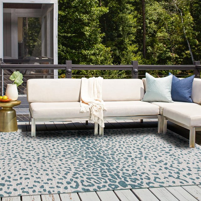 Teal 13' 1 x 13' 1 Outdoor Safari Square Area Rug Weather Resistant for Patio, Deck, Terrace, Balcony, Porch Animal Print Wildlife Nature Carpet for Sale at Rug Engine