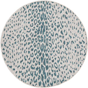 Teal 4' 1 x 4' 1 Outdoor Safari Round Area Rug Weather Resistant for Patio, Deck, Terrace, Balcony, Porch Animal Print Wildlife Nature Carpet for Sale at Rug Engine