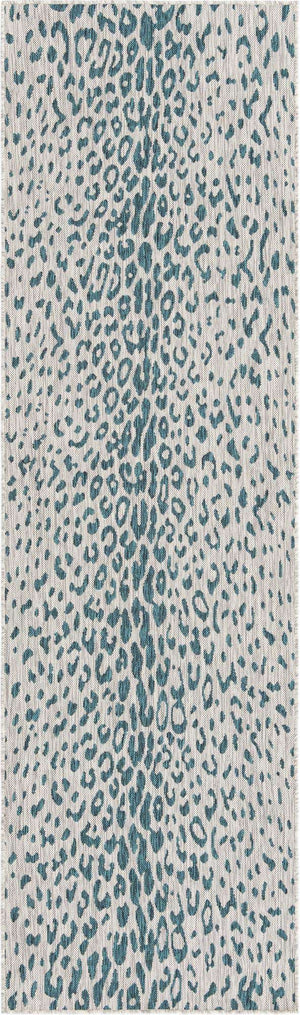 Teal 2' 7 x 10' Outdoor Safari Runner Area Rug Weather Resistant for Patio, Deck, Terrace, Balcony, Porch Animal Print Wildlife Nature Carpet for Sale at Rug Engine