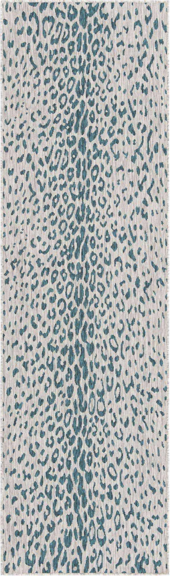 Teal 2' 7 x 10' Outdoor Safari Runner Area Rug Weather Resistant for Patio, Deck, Terrace, Balcony, Porch Animal Print Wildlife Nature Carpet for Sale at Rug Engine