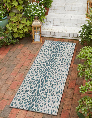 Teal 2' 7 x 10' Outdoor Safari Runner Area Rug Weather Resistant for Patio, Deck, Terrace, Balcony, Porch Animal Print Wildlife Nature Carpet for Sale at Rug Engine