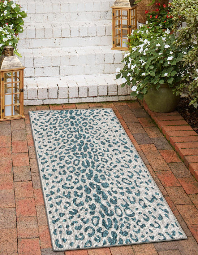 Teal 2' x 6' 1 Outdoor Safari Runner Area Rug Weather Resistant for Patio, Deck, Terrace, Balcony, Porch Animal Print Wildlife Nature Carpet for Sale at Rug Engine