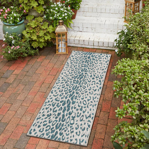 Teal 2' x 6' 1 Outdoor Safari Runner Area Rug Weather Resistant for Patio, Deck, Terrace, Balcony, Porch Animal Print Wildlife Nature Carpet for Sale at Rug Engine