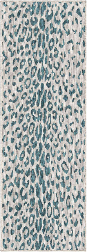 Teal 2' x 6' 1 Outdoor Safari Runner Area Rug Weather Resistant for Patio, Deck, Terrace, Balcony, Porch Animal Print Wildlife Nature Carpet for Sale at Rug Engine