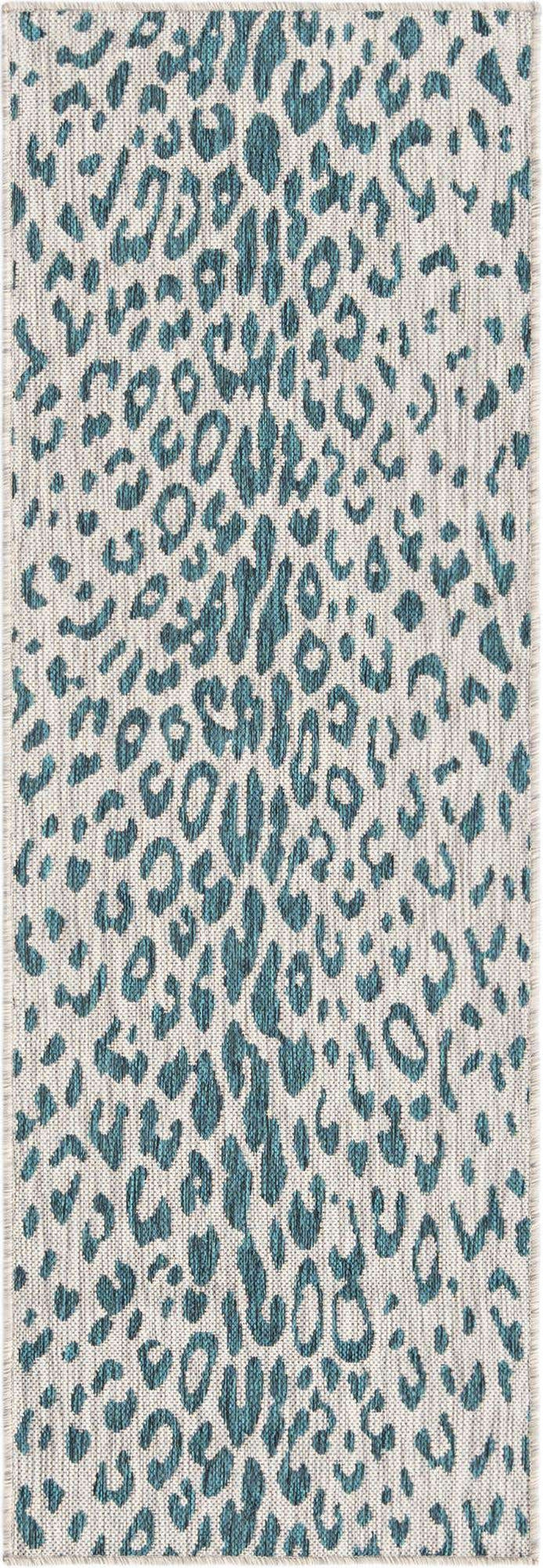 Teal 2' x 6' 1 Outdoor Safari Runner Area Rug Weather Resistant for Patio, Deck, Terrace, Balcony, Porch Animal Print Wildlife Nature Carpet for Sale at Rug Engine