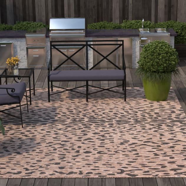Natural 7' 10 x 7' 10 Outdoor Safari Square Area Rug Weather Resistant for Patio, Deck, Terrace, Balcony, Porch Animal Print Wildlife Nature Carpet for Sale at Rug Engine