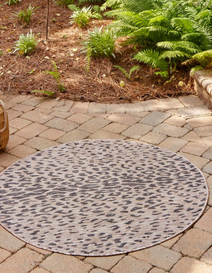 Natural 7' 10 x 7' 10 Outdoor Safari Round Area Rug Weather Resistant for Patio, Deck, Terrace, Balcony, Porch Animal Print Wildlife Nature Carpet for Sale at Rug Engine