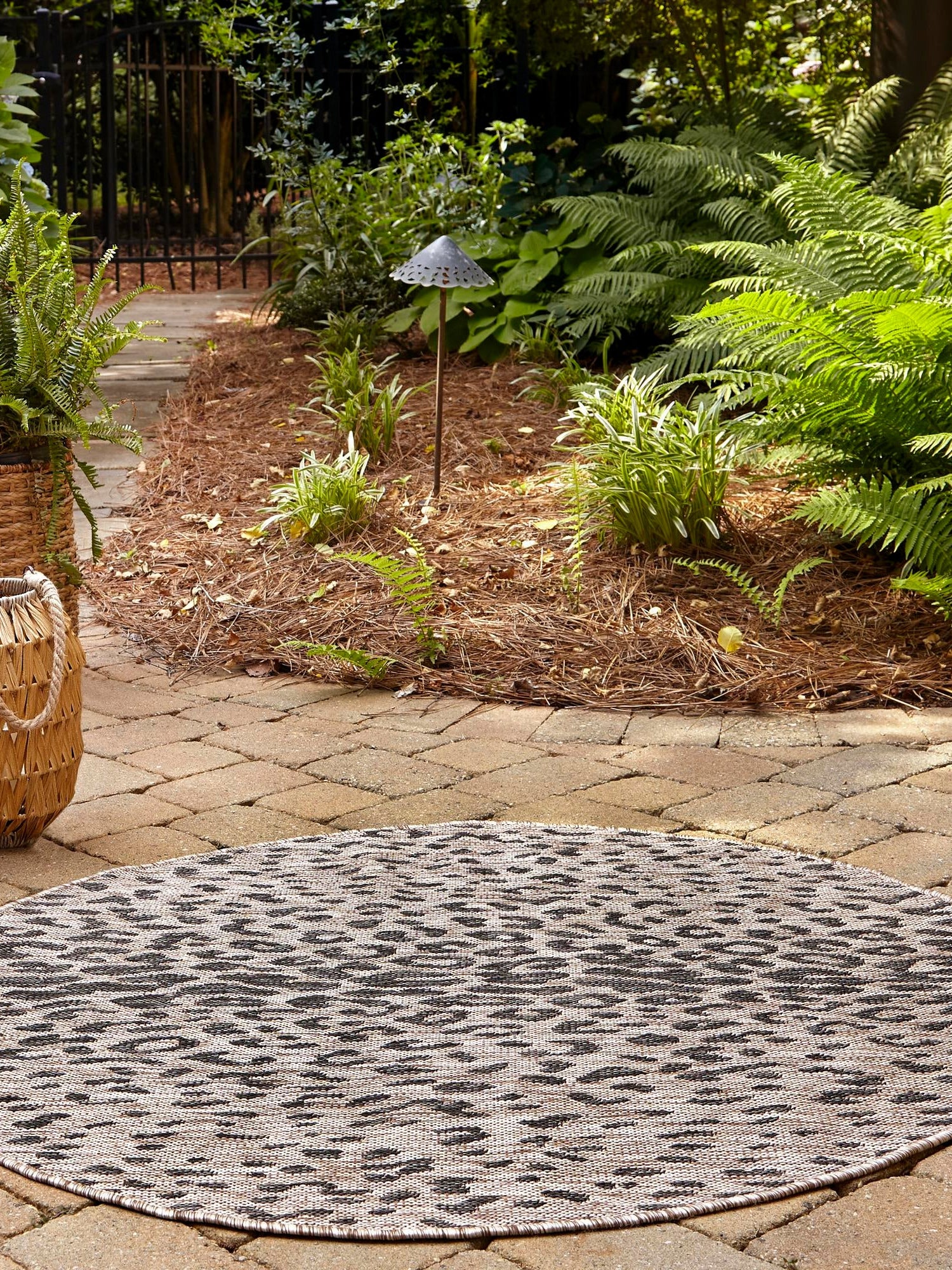 Natural 4' 1 x 4' 1 Outdoor Safari Round Area Rug Weather Resistant for Patio, Deck, Terrace, Balcony, Porch Animal Print Wildlife Nature Carpet for Sale at Rug Engine
