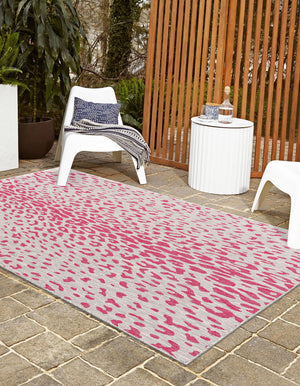 Pink Gray 7' 10 x 11' Outdoor Safari Rectangle Area Rug Weather Resistant for Patio, Deck, Terrace, Balcony, Porch Animal Print Wildlife Nature Carpet for Sale at Rug Engine