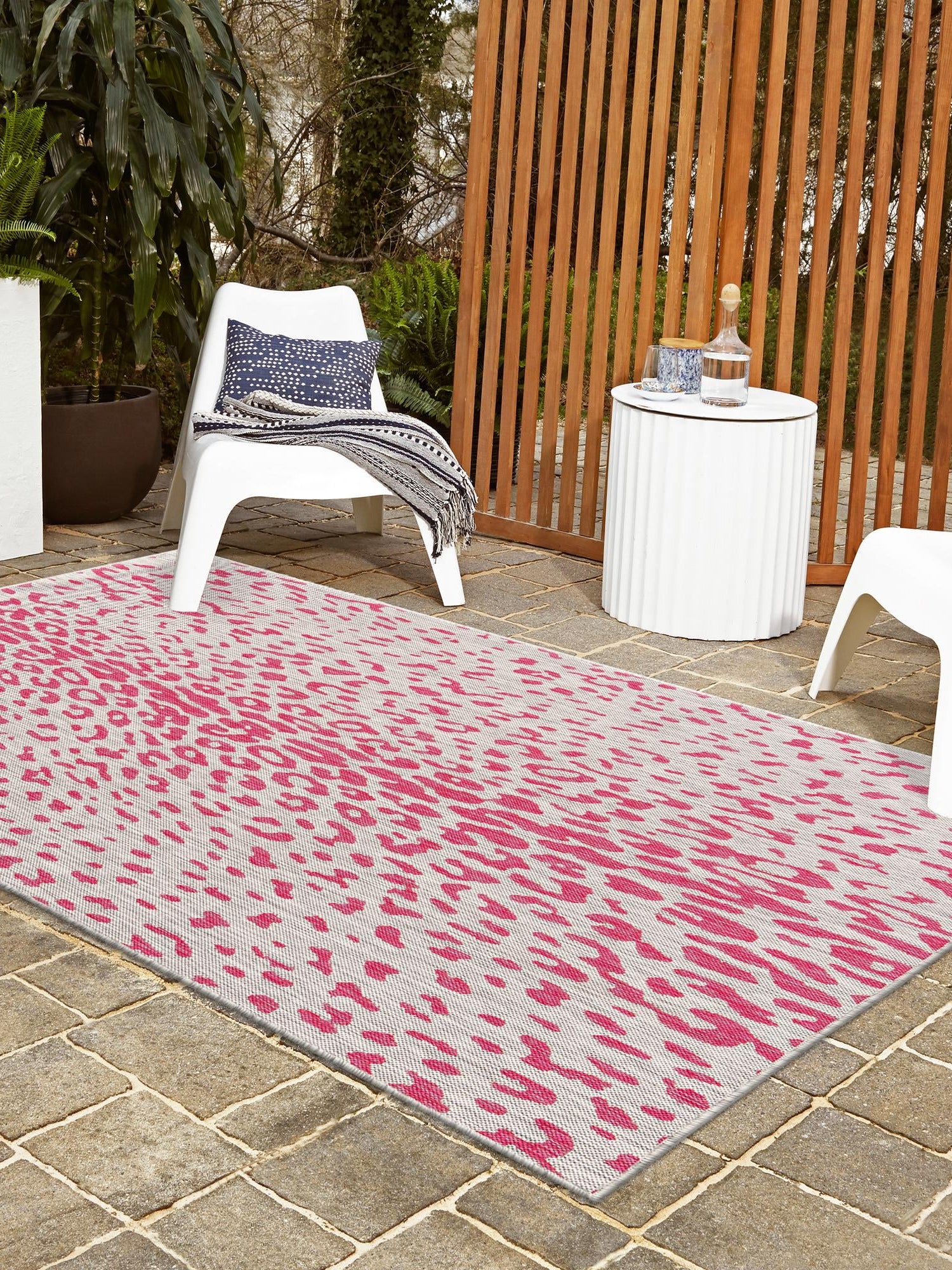 Pink Gray 3' 1 x 5' 3 Outdoor Safari Rectangle Area Rug Weather Resistant for Patio, Deck, Terrace, Balcony, Porch Animal Print Wildlife Nature Carpet for Sale at Rug Engine