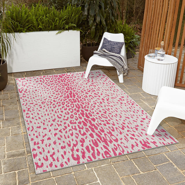 Pink Gray 5' 3 x 8' Outdoor Safari Rectangle Area Rug Weather Resistant for Patio, Deck, Terrace, Balcony, Porch Animal Print Wildlife Nature Carpet for Sale at Rug Engine