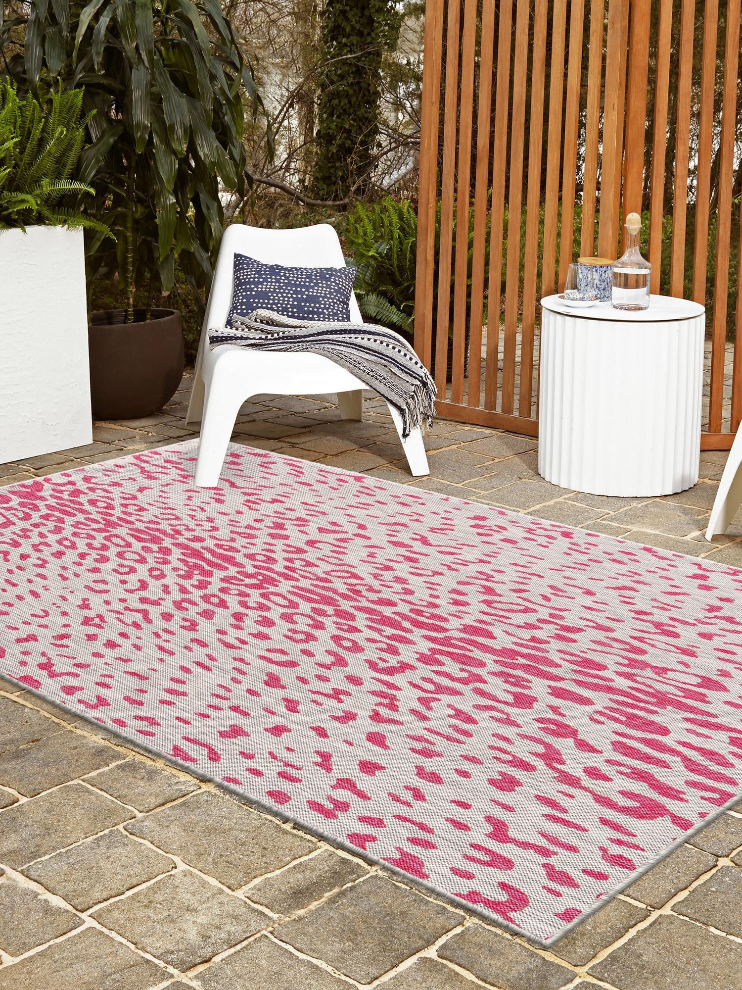 Pink Gray 3' 1 x 5' 3 Outdoor Safari Rectangle Area Rug Weather Resistant for Patio, Deck, Terrace, Balcony, Porch Animal Print Wildlife Nature Carpet for Sale at Rug Engine