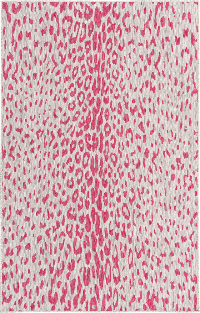 Pink Gray 5' 3 x 8' Outdoor Safari Rectangle Area Rug Weather Resistant for Patio, Deck, Terrace, Balcony, Porch Animal Print Wildlife Nature Carpet for Sale at Rug Engine