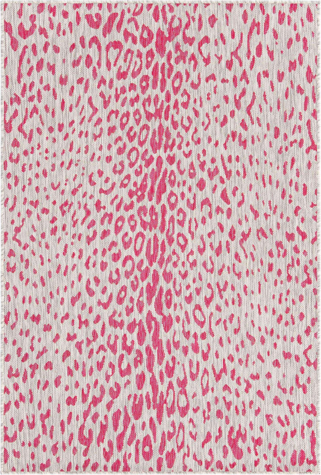 Pink Gray 4' 1 x 6' 1 Outdoor Safari Rectangle Area Rug Weather Resistant for Patio, Deck, Terrace, Balcony, Porch Animal Print Wildlife Nature Carpet for Sale at Rug Engine