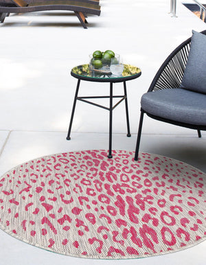 Pink Gray 10' x 10' Outdoor Safari Round Area Rug Weather Resistant for Patio, Deck, Terrace, Balcony, Porch Animal Print Wildlife Nature Carpet for Sale at Rug Engine