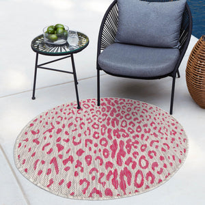 Pink Gray 4' 1 x 4' 1 Outdoor Safari Round Area Rug Weather Resistant for Patio, Deck, Terrace, Balcony, Porch Animal Print Wildlife Nature Carpet for Sale at Rug Engine