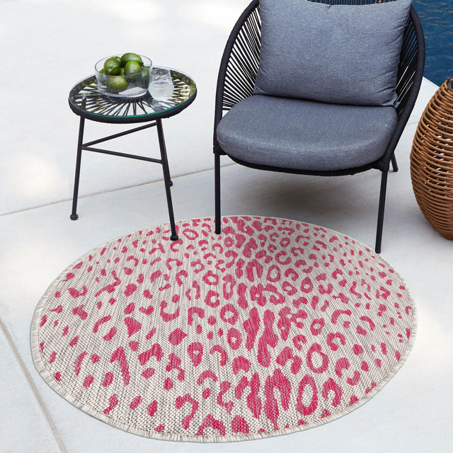 Pink Gray 4' 1 x 4' 1 Outdoor Safari Round Area Rug Weather Resistant for Patio, Deck, Terrace, Balcony, Porch Animal Print Wildlife Nature Carpet for Sale at Rug Engine