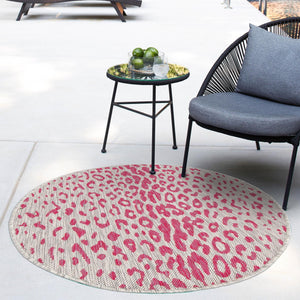 Pink Gray 4' 1 x 4' 1 Outdoor Safari Round Area Rug Weather Resistant for Patio, Deck, Terrace, Balcony, Porch Animal Print Wildlife Nature Carpet for Sale at Rug Engine
