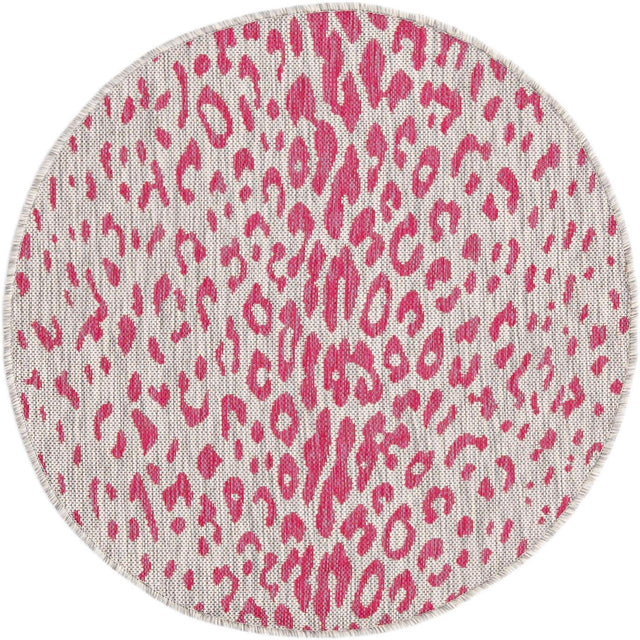 Pink Gray 3' 1 x 3' 1 Outdoor Safari Round Area Rug Weather Resistant for Patio, Deck, Terrace, Balcony, Porch Animal Print Wildlife Nature Carpet for Sale at Rug Engine