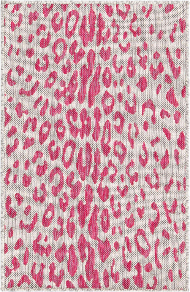 Pink Gray 2' x 3' 1 Outdoor Safari Rectangle Area Rug Weather Resistant for Patio, Deck, Terrace, Balcony, Porch Animal Print Wildlife Nature Carpet for Sale at Rug Engine
