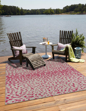 Pink Gray 10' x 10' Outdoor Safari Square Area Rug Weather Resistant for Patio, Deck, Terrace, Balcony, Porch Animal Print Wildlife Nature Carpet for Sale at Rug Engine