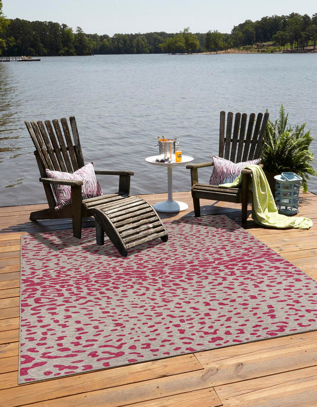 Pink Gray 10' x 10' Outdoor Safari Square Area Rug Weather Resistant for Patio, Deck, Terrace, Balcony, Porch Animal Print Wildlife Nature Carpet for Sale at Rug Engine