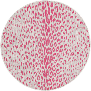 Pink Gray 4' 1 x 4' 1 Outdoor Safari Round Area Rug Weather Resistant for Patio, Deck, Terrace, Balcony, Porch Animal Print Wildlife Nature Carpet for Sale at Rug Engine