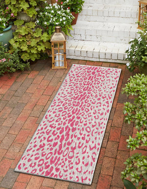 Pink Gray 2' x 8' Outdoor Safari Runner Area Rug Weather Resistant for Patio, Deck, Terrace, Balcony, Porch Animal Print Wildlife Nature Carpet for Sale at Rug Engine