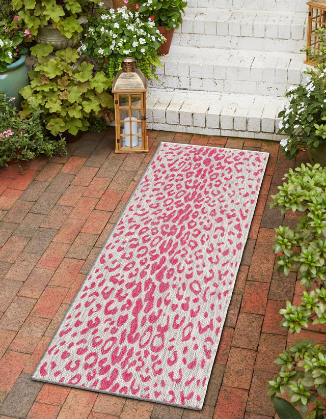 Pink Gray 2' x 8' Outdoor Safari Runner Area Rug Weather Resistant for Patio, Deck, Terrace, Balcony, Porch Animal Print Wildlife Nature Carpet for Sale at Rug Engine