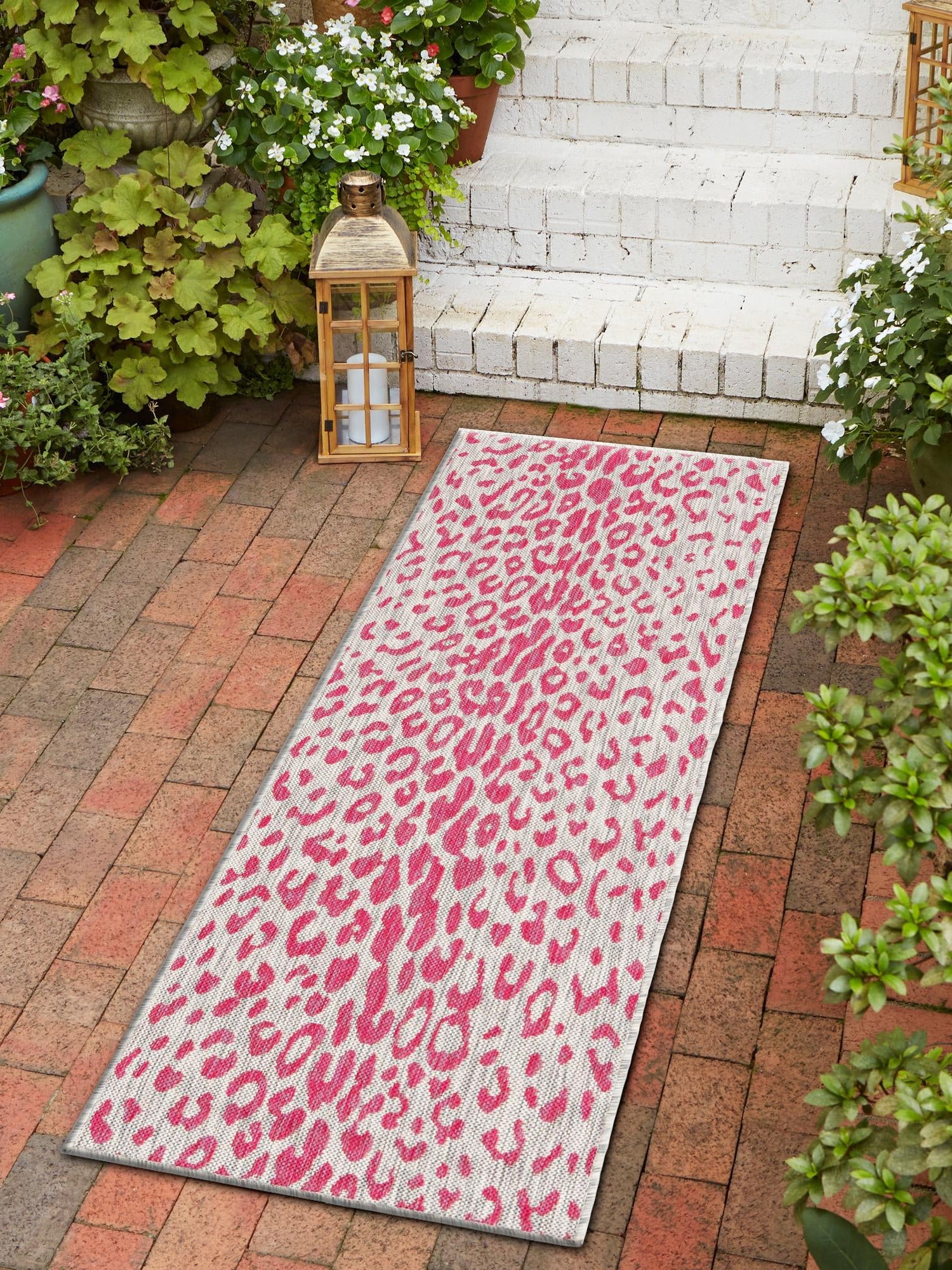 Pink Gray 2' x 8' Outdoor Safari Runner Area Rug Weather Resistant for Patio, Deck, Terrace, Balcony, Porch Animal Print Wildlife Nature Carpet for Sale at Rug Engine