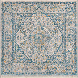 Light Gray 3' 11 x 3' 11 Lola Square Area Rug Polypropylene With Jute Backing Traditional Pattern Easy Clean Carpet for Home Interior Design for Sale at Rug Engine