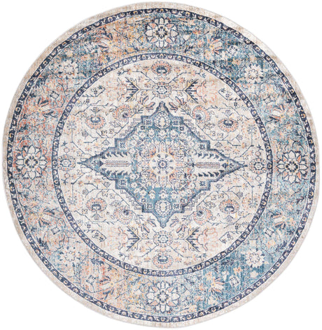 Blue 7' x 7' Lola Round Area Rug Polypropylene With Jute Backing Traditional Pattern Easy Clean Carpet for Home Interior Design for Sale at Rug Engine