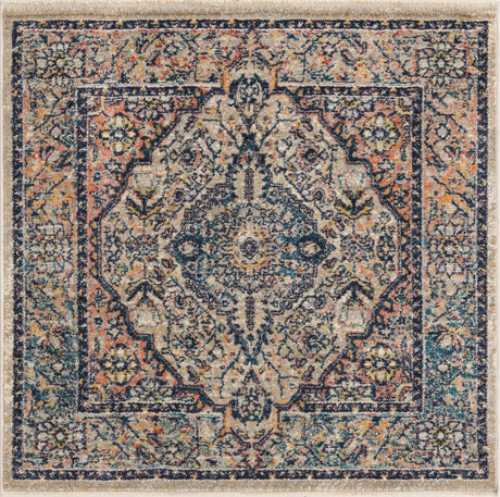 Blue 3' 11 x 3' 11 Lola Square Area Rug Polypropylene With Jute Backing Traditional Pattern Easy Clean Carpet for Home Interior Design for Sale at Rug Engine