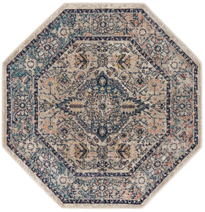 Blue 3' 11 x 3' 11 Lola Octagon Area Rug Polypropylene With Jute Backing Traditional Pattern Easy Clean Carpet for Home Interior Design for Sale at Rug Engine