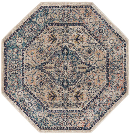 Blue 3' 11 x 3' 11 Lola Octagon Area Rug Polypropylene With Jute Backing Traditional Pattern Easy Clean Carpet for Home Interior Design for Sale at Rug Engine