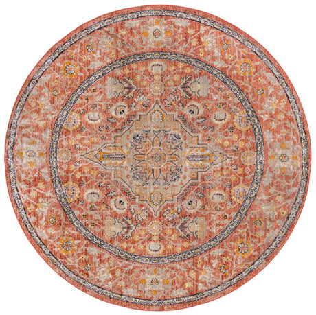 Brick Red 7' x 7' Lola Round Area Rug Polypropylene With Jute Backing Traditional Pattern Easy Clean Carpet for Home Interior Design for Sale at Rug Engine