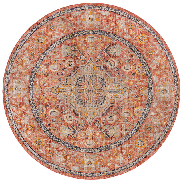 Brick Red 7' x 7' Lola Round Area Rug Polypropylene With Jute Backing Traditional Pattern Easy Clean Carpet for Home Interior Design for Sale at Rug Engine