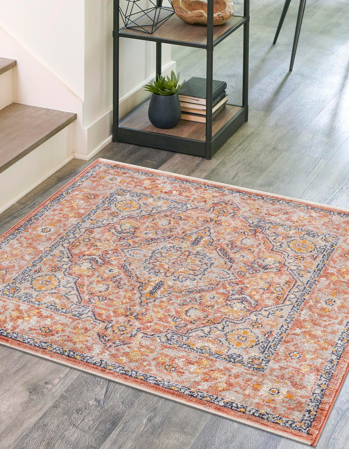 Brick Red 3' 3 x 3' 3 Lola Square Area Rug Polypropylene With Jute Backing Traditional Pattern Easy Clean Carpet for Home Interior Design for Sale at Rug Engine