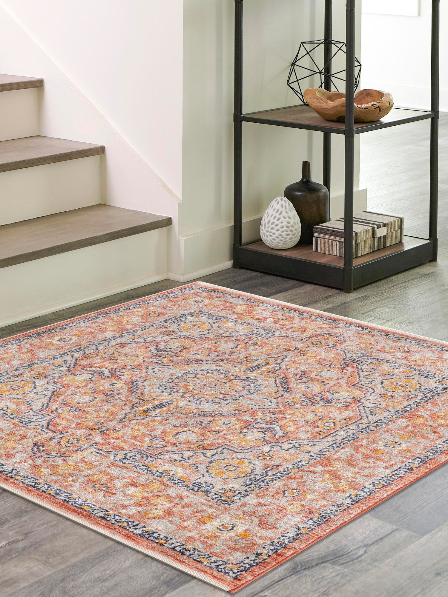Brick Red 3' 11 x 3' 11 Lola Square Area Rug Polypropylene With Jute Backing Traditional Pattern Easy Clean Carpet for Home Interior Design for Sale at Rug Engine