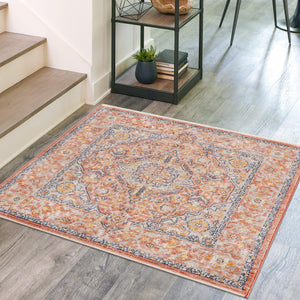 Brick Red 7' 10 x 7' 10 Lola Square Area Rug Polypropylene With Jute Backing Traditional Pattern Easy Clean Carpet for Home Interior Design for Sale at Rug Engine