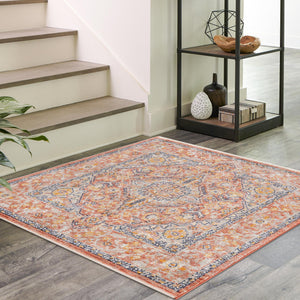 Brick Red 7' 10 x 7' 10 Lola Square Area Rug Polypropylene With Jute Backing Traditional Pattern Easy Clean Carpet for Home Interior Design for Sale at Rug Engine