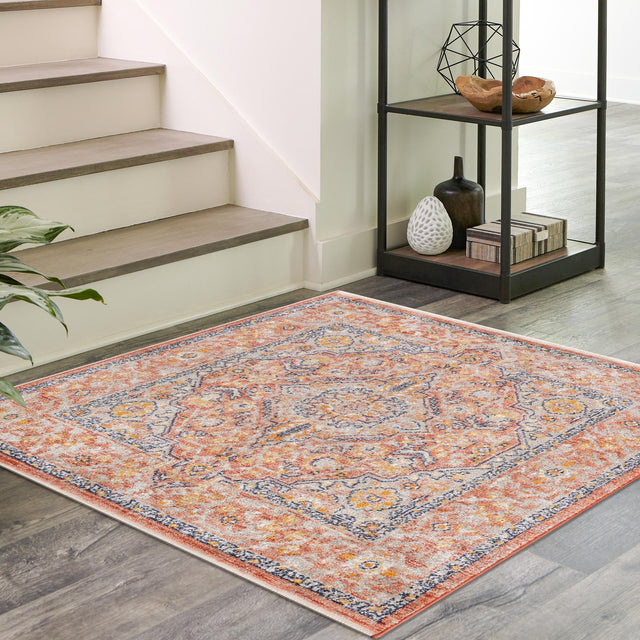Brick Red 7' 10 x 7' 10 Lola Square Area Rug Polypropylene With Jute Backing Traditional Pattern Easy Clean Carpet for Home Interior Design for Sale at Rug Engine