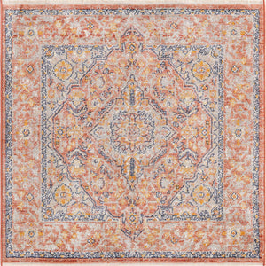 Brick Red 3' 11 x 3' 11 Lola Square Area Rug Polypropylene With Jute Backing Traditional Pattern Easy Clean Carpet for Home Interior Design for Sale at Rug Engine